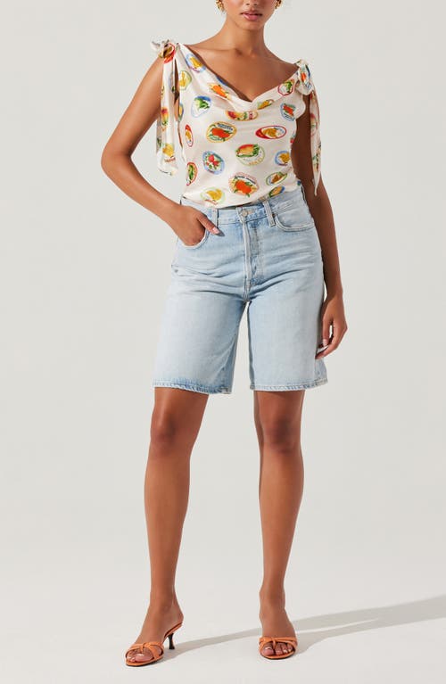 Astr Allexina Satin Tie Shoulder Top In Ivory Fruit Cocktail In White