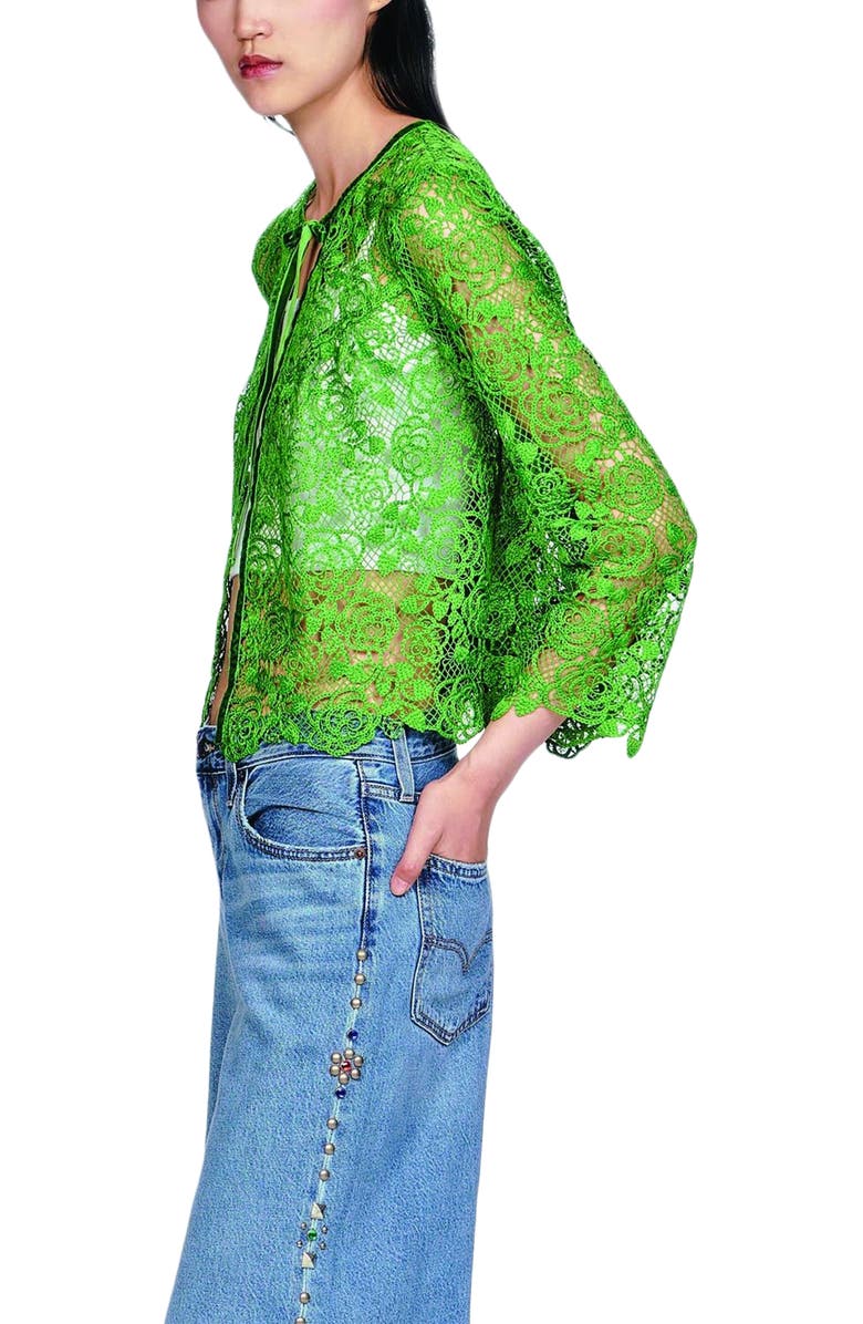 Anna Sui Rose Crochet Lace Bed Jacket, Alternate, color, Leaf Green