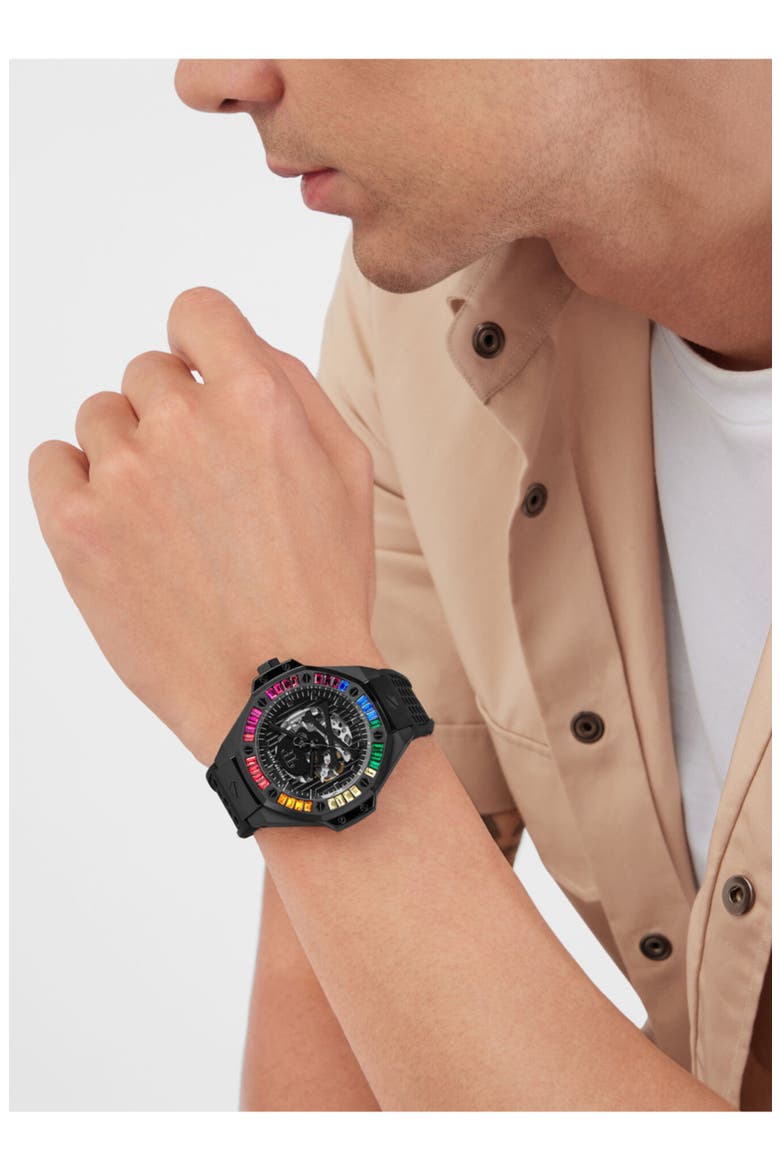 $keleton Royal Silicone Strap Watch, 46mm, Alternate, color, BLACK