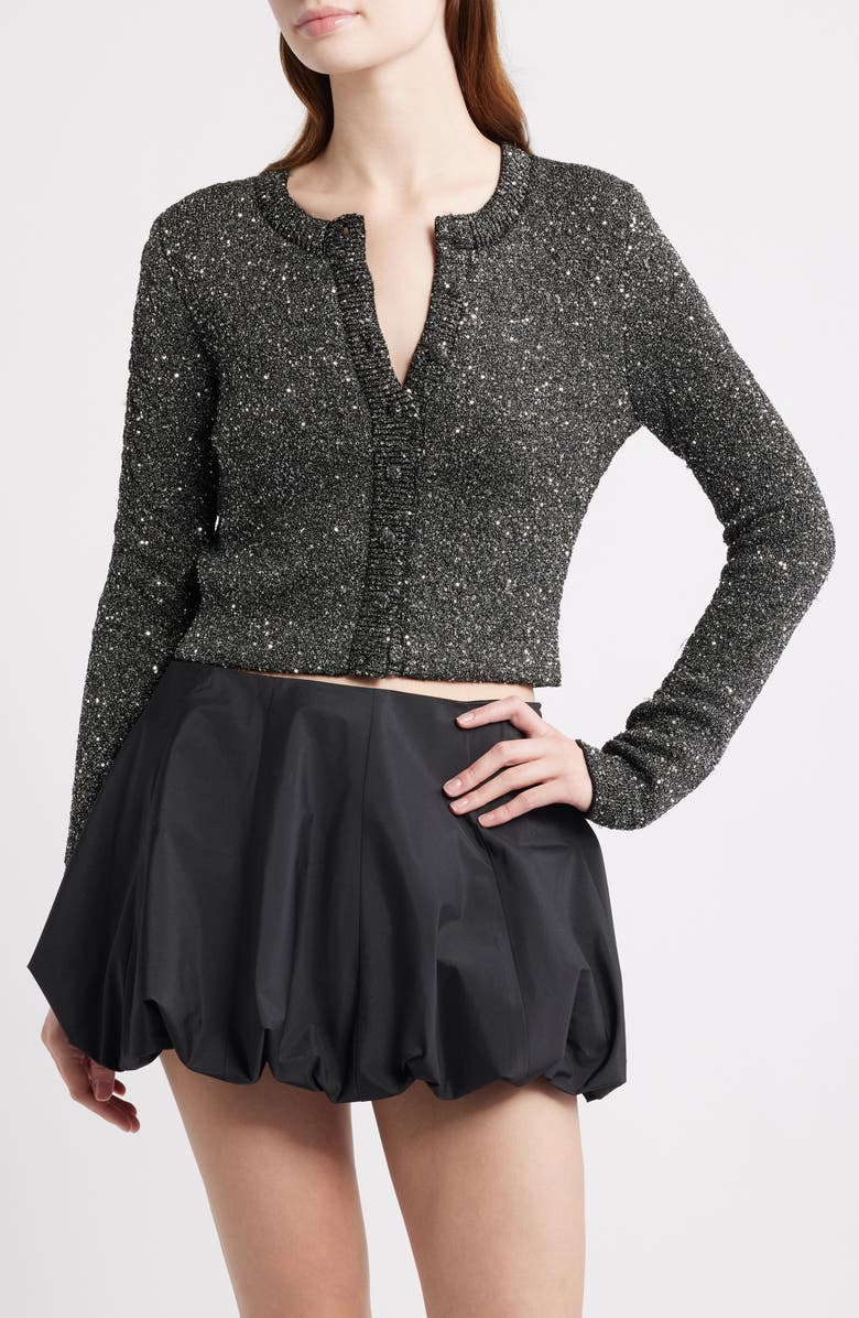 LoveShackFancy Ferra Embellished Crop Cardigan, Main, color, Black
