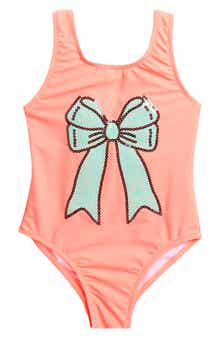 Flapdoodles Kids' Sequin Bow One-Piece Swimsuit