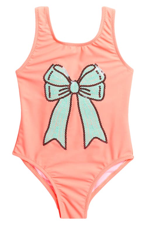 Flapdoodles Kids' Sequin Bow One-piece Swimsuit In Coral