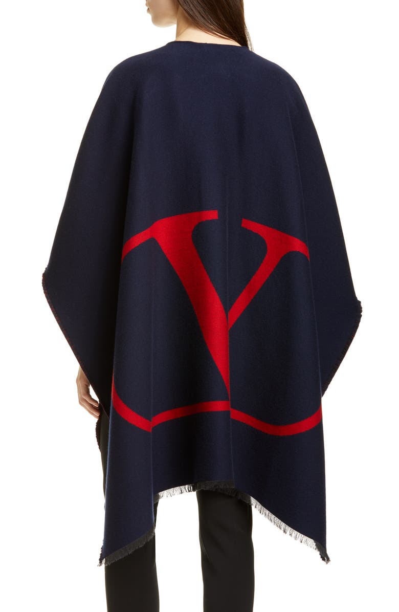 Valentino Garavani Valentino Logo Jacquard Wool & Silk Poncho, Alternate, color,
