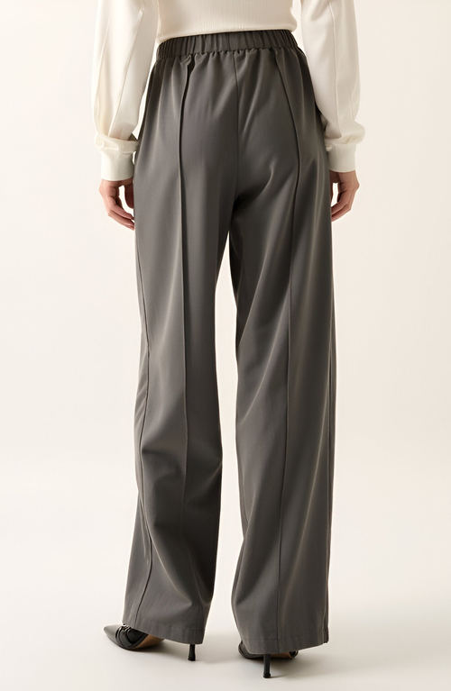 Modenaire Wide-leg Front-seam Elastic Drawstring Waist Trousers In Gray