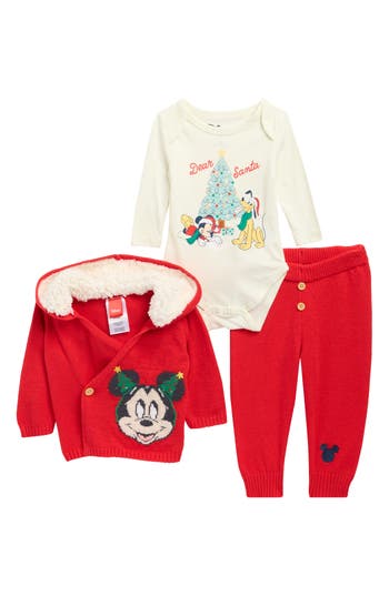 Assorted Mickey Hooded Sweater, Bodysuit & Pants In Red