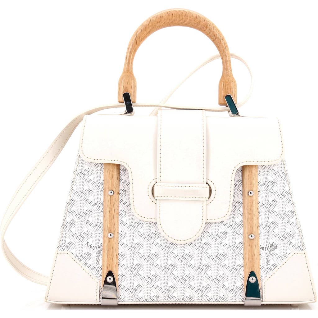 Pre-owned Goyard Goyard Saigon Top Handle Bag Coated Canvas With Leather Pm In White