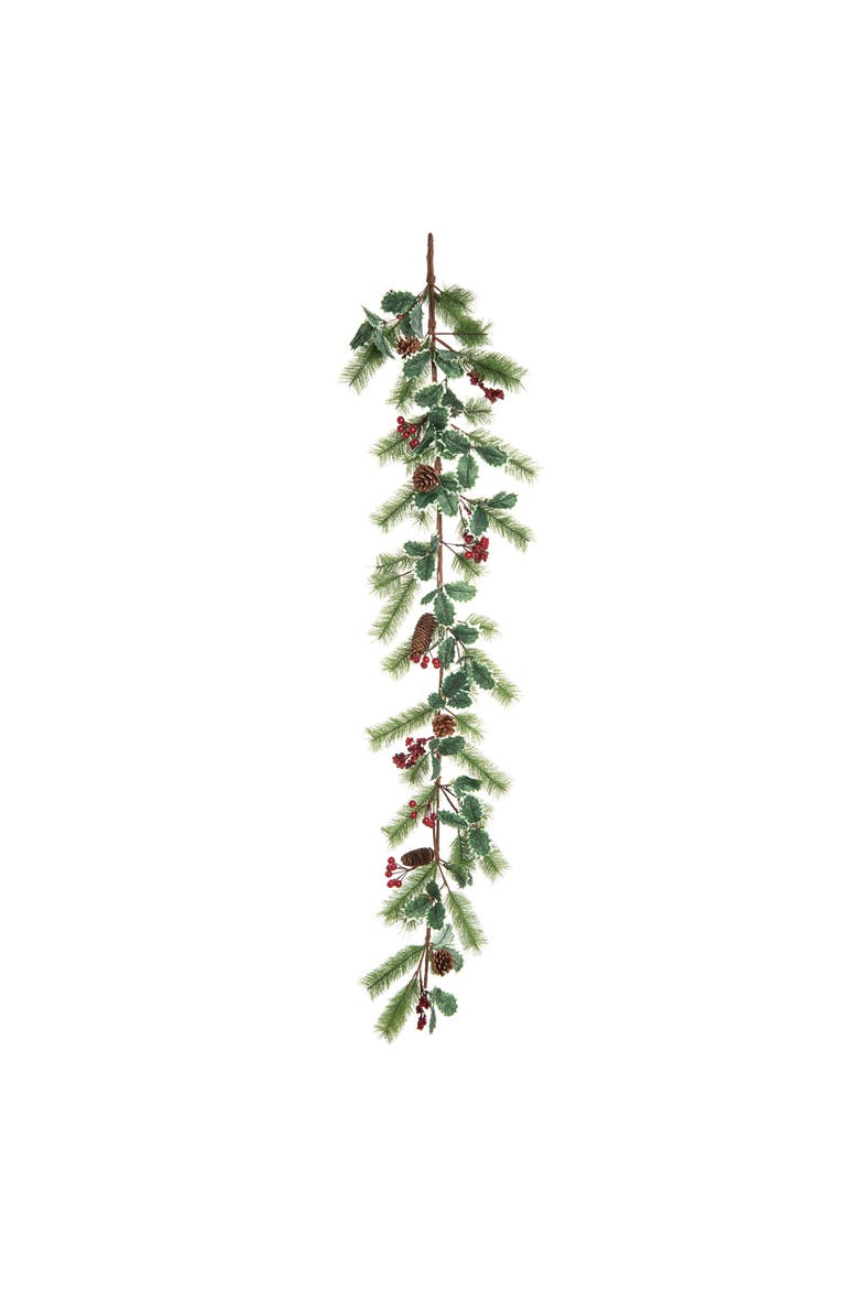 Artificial Green Christmas Retro Holly Garland 65 inches, Main, color, Green