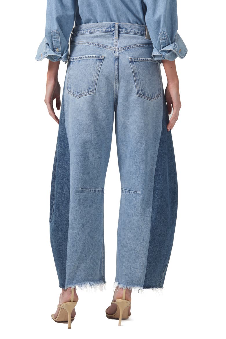 Pieced Horseshoe Raw Hem Ankle Wide Leg Jeans, Alternate, color, FRACTURE