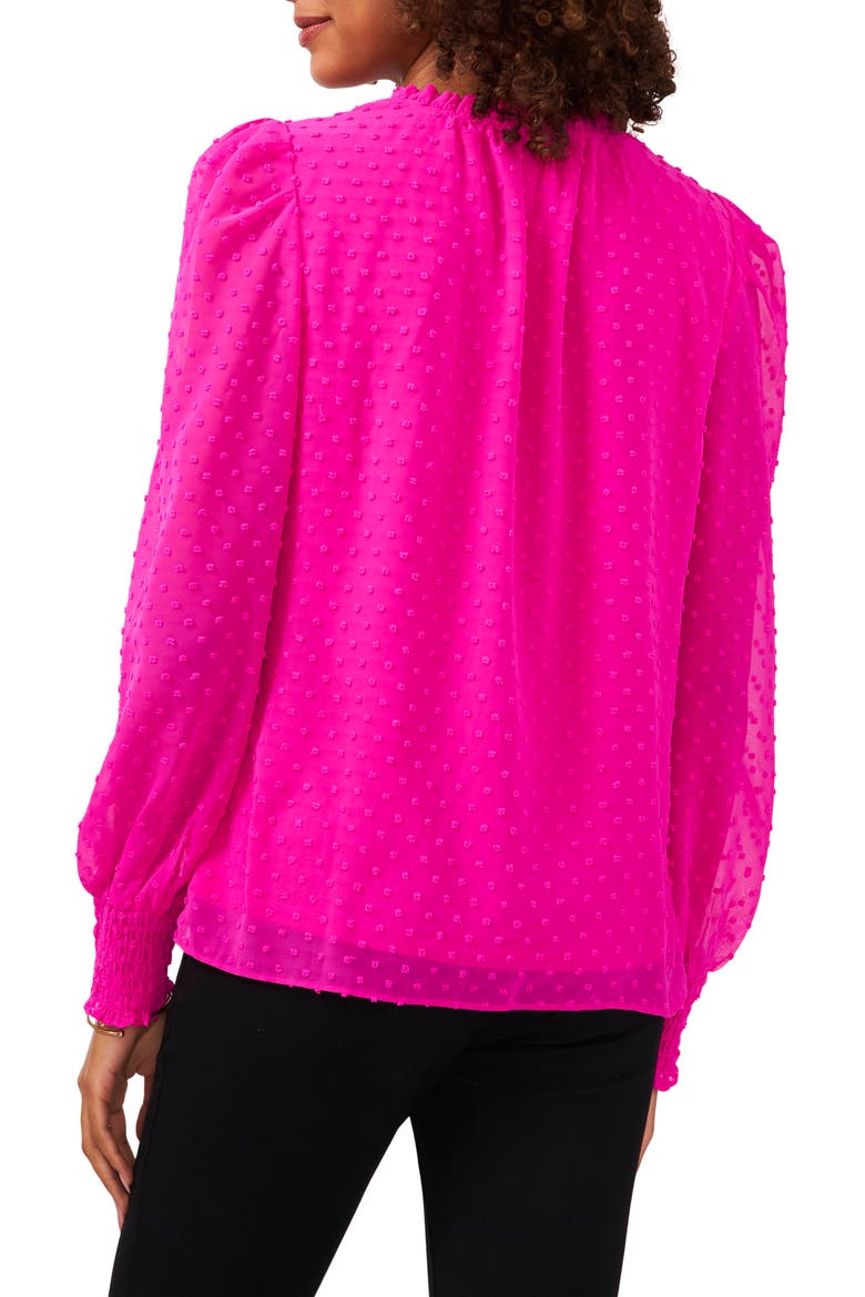 Swiss Dot Tie Neck Smocked Blouse, Alternate, color, FUCHSIA PINK