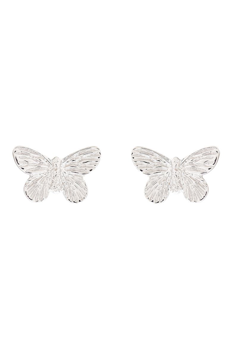 3D Butterfly Stud Earrings, Alternate, color, SILVER