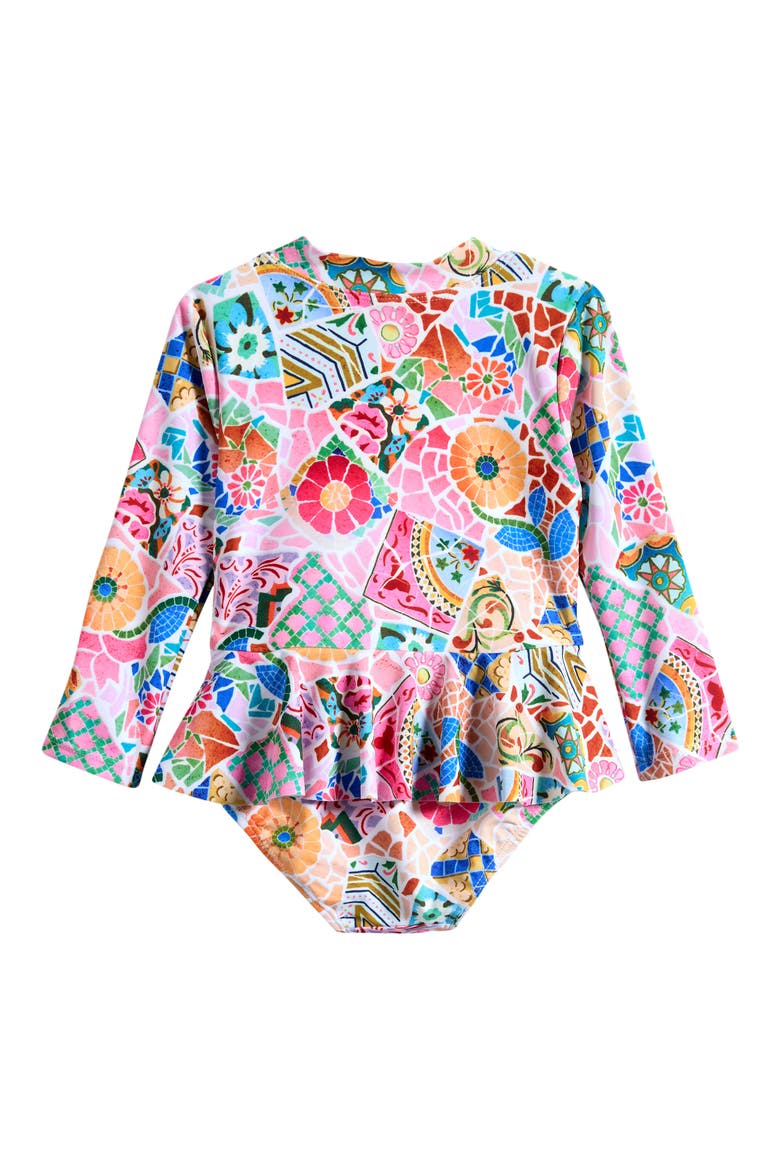 Frill Long Sleeve One-Piece Rashguard Swimsuit, Alternate, color, BEACH BOHEME