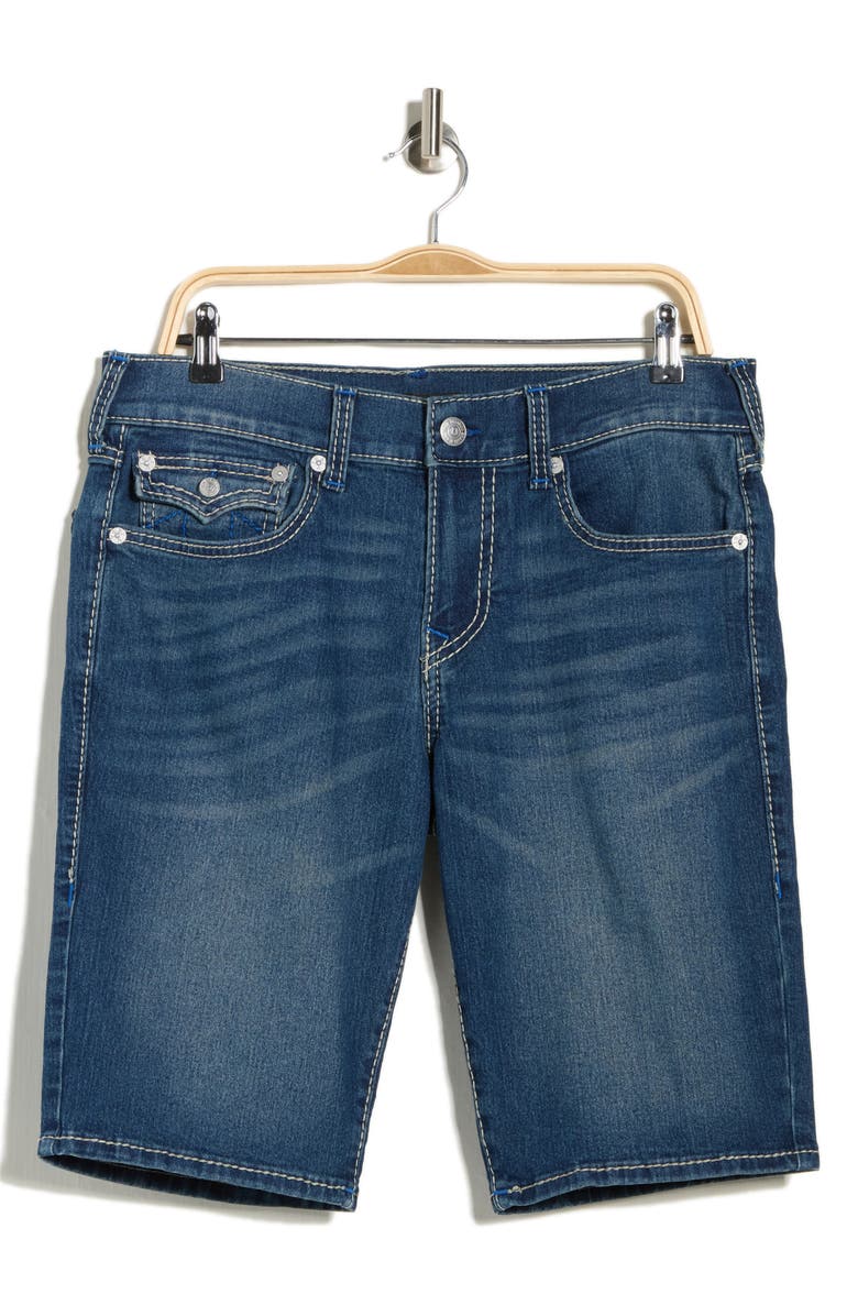 True Religion Ricky Big 'T' Flap Pocket Denim Shorts, Main, color, Medium Blue Comet