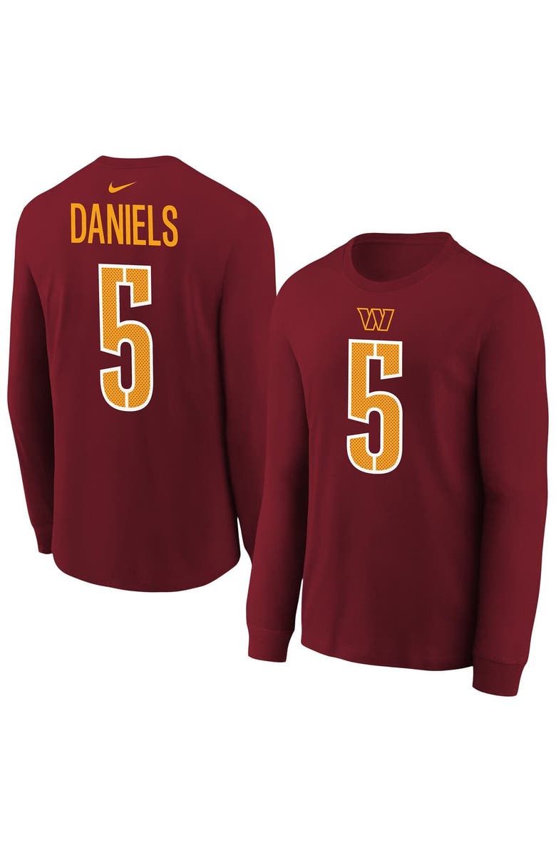 Nike Youth Nike Jayden Daniels Burgundy Washington Commanders Player Name 
Number Long Sleeve T-Shirt, Main, color, Burgundy