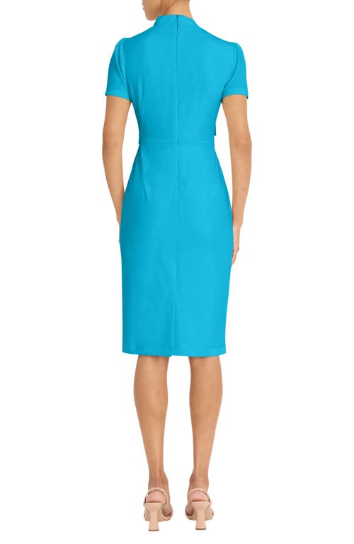 Maggy London Tie Neck Short Sleeve Sheath Dress In Blue