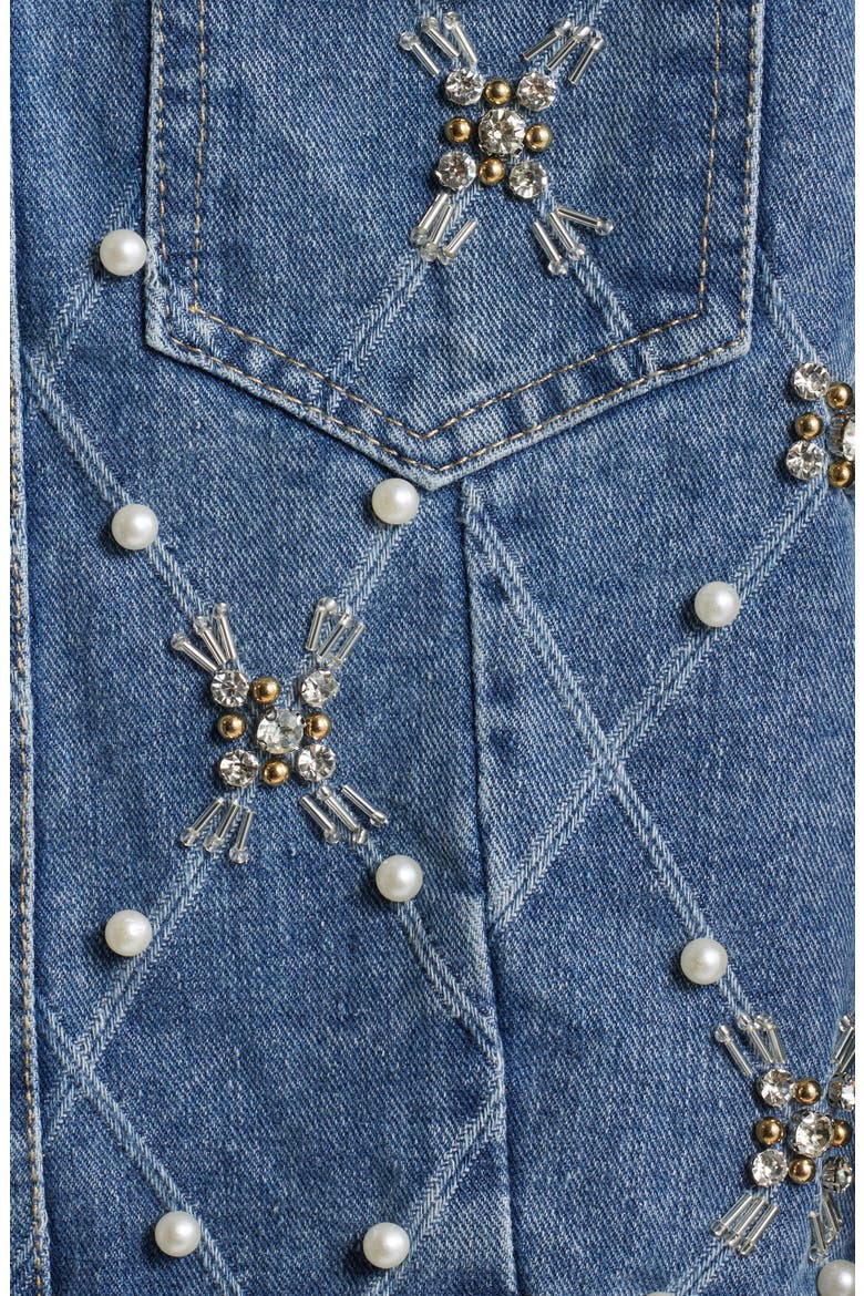 Leyana Embellished Denim Jacket, Alternate, color, BLUE