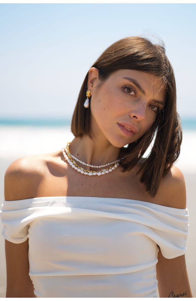 Classicharms Leah Seashell Freshwater Baroque Pearl Drop Earrings, Alternate, color, Gold