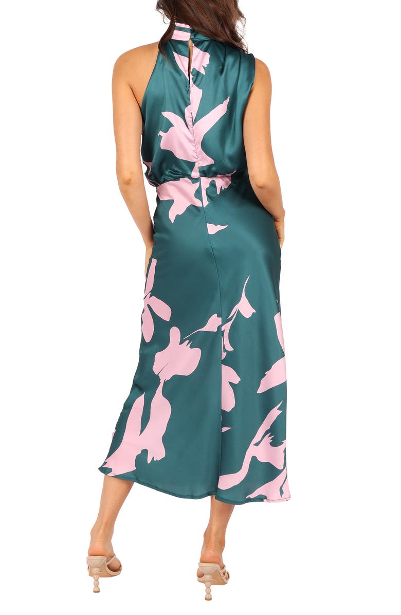 Petal & Pup Anabelle Mock Neck Satin Midi Dress, Alternate, color, Green Pink
