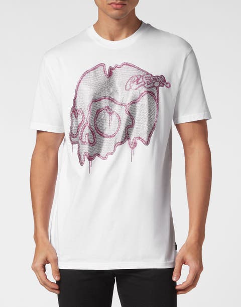 T-Shirt Round Neck Ss With Crystals Dripping Skull Men