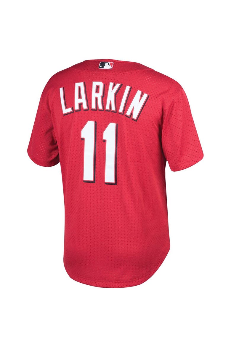 Men's Mitchell & Ness Barry Larkin Red Cincinnati Throwback Reds Cooperstown Mesh Batting Practice Jersey, Alternate, color, Scarlet