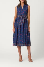 Shoshanna Cherry Border Print Crepe de Chine Thorton Dress