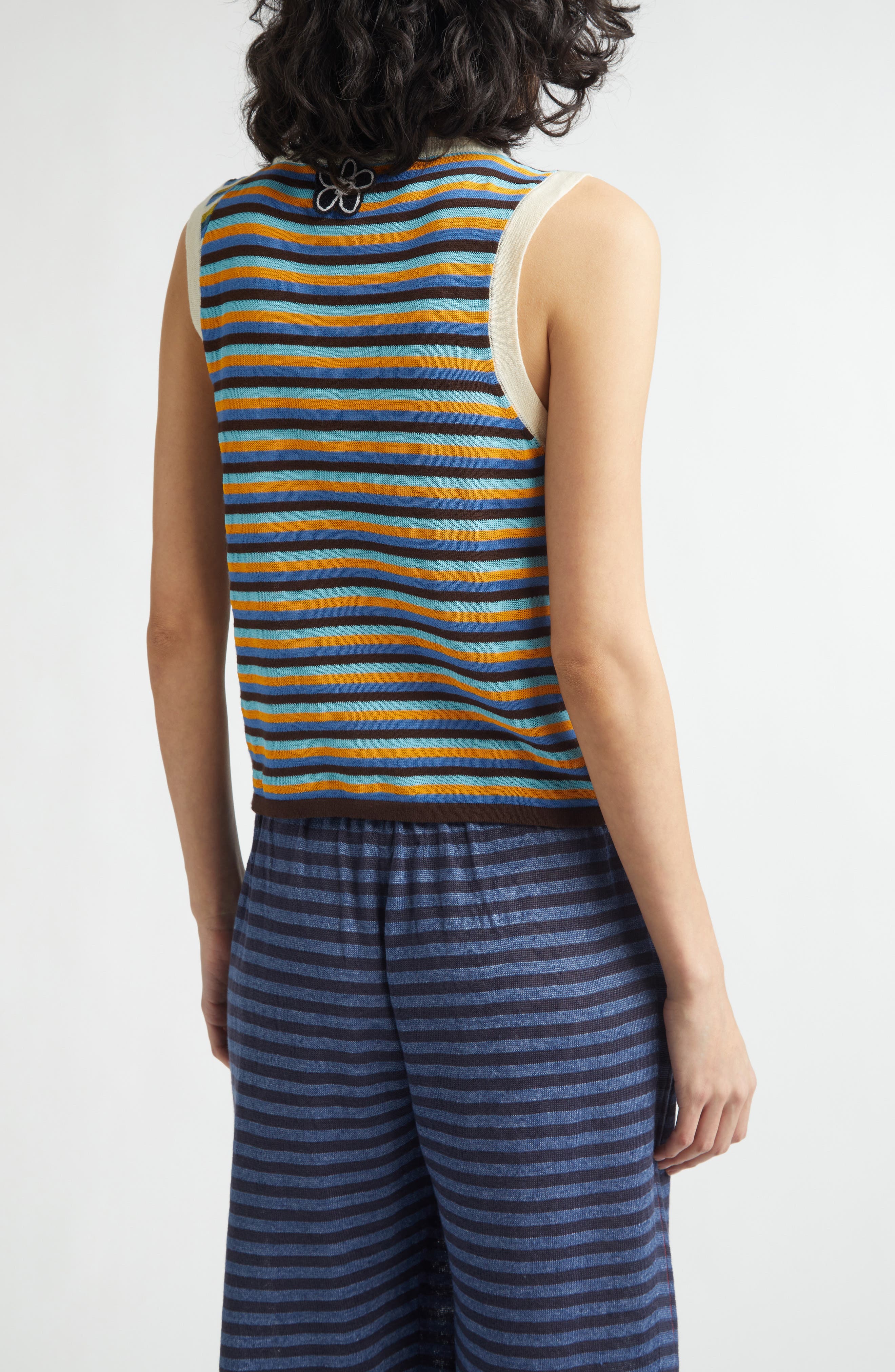 Romy Stripe Lace-Up Sleeveless Cotton Blend Sweater - image 2