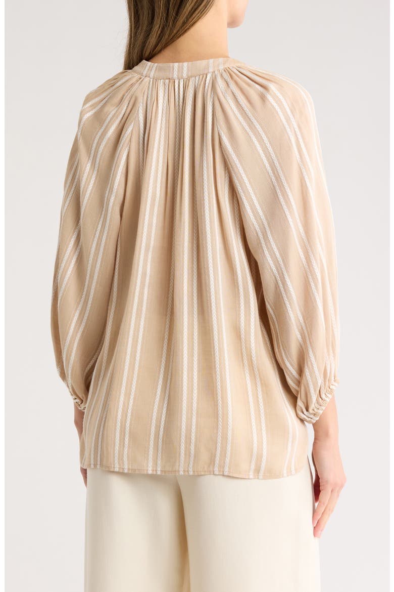 Stripe Woven Split Neck Top, Alternate, color, CREAM/ WHITE