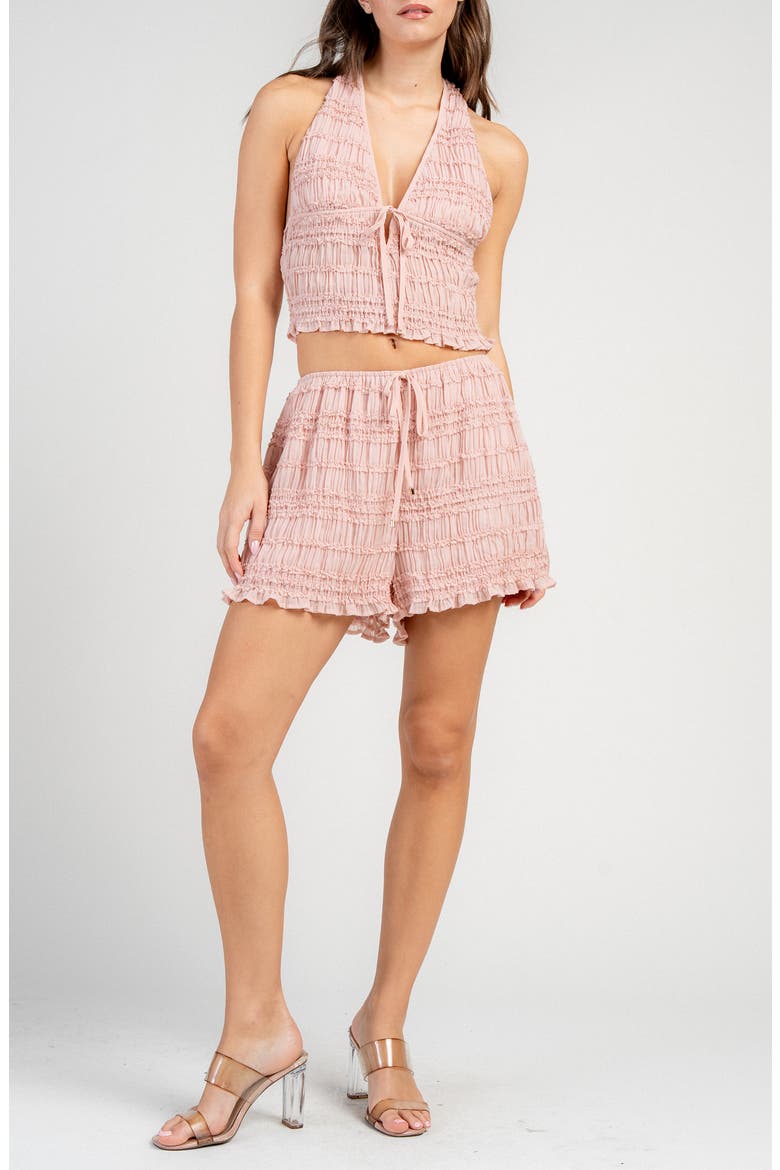 Gauze Halter Neck Crop Tank & Shorts Set, Alternate, color, PINK