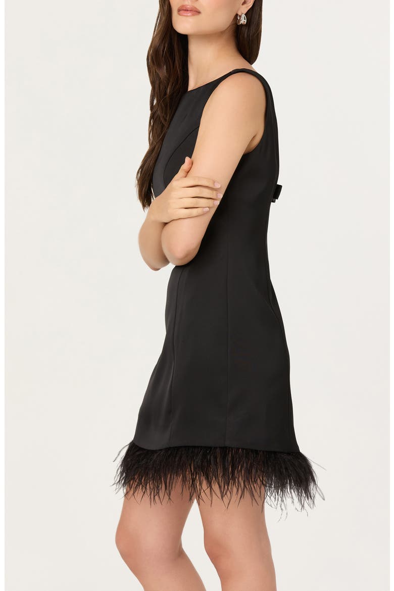 Alisanne Bateau Neck Feather Hem Minidress, Alternate, color, BLACK