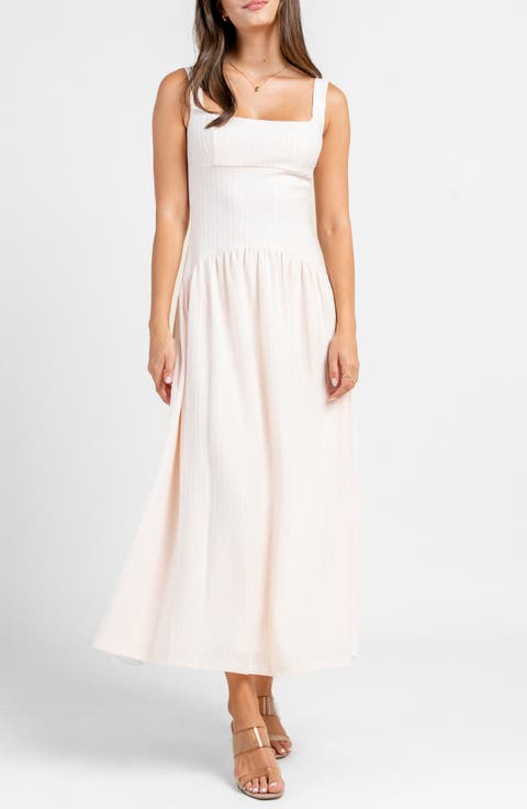 Square Neck Drop Waist Knit Maxi Dress