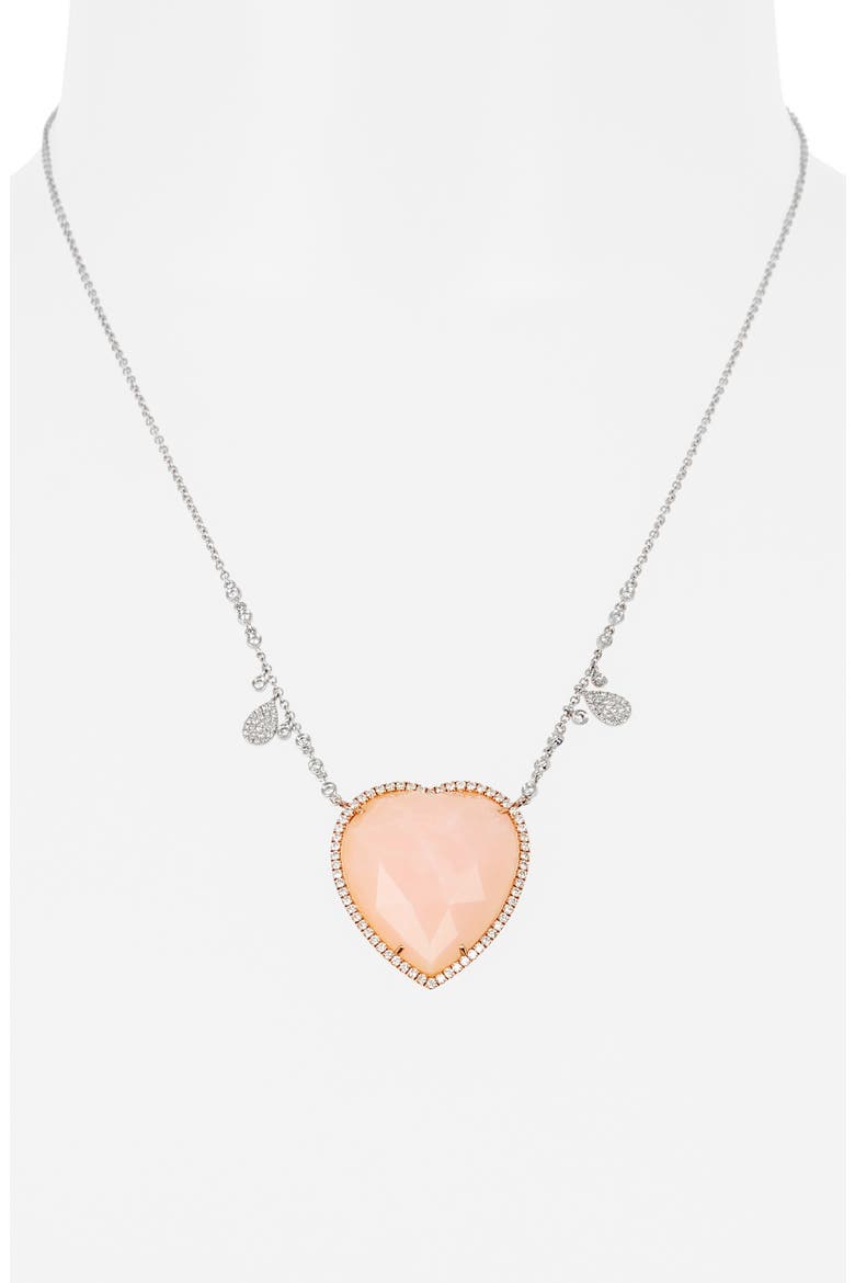 Pink Opal & Diamond Heart Pendant Necklace - 0.68ct., Alternate, color, WHITE GOLD/ PINK OPAL