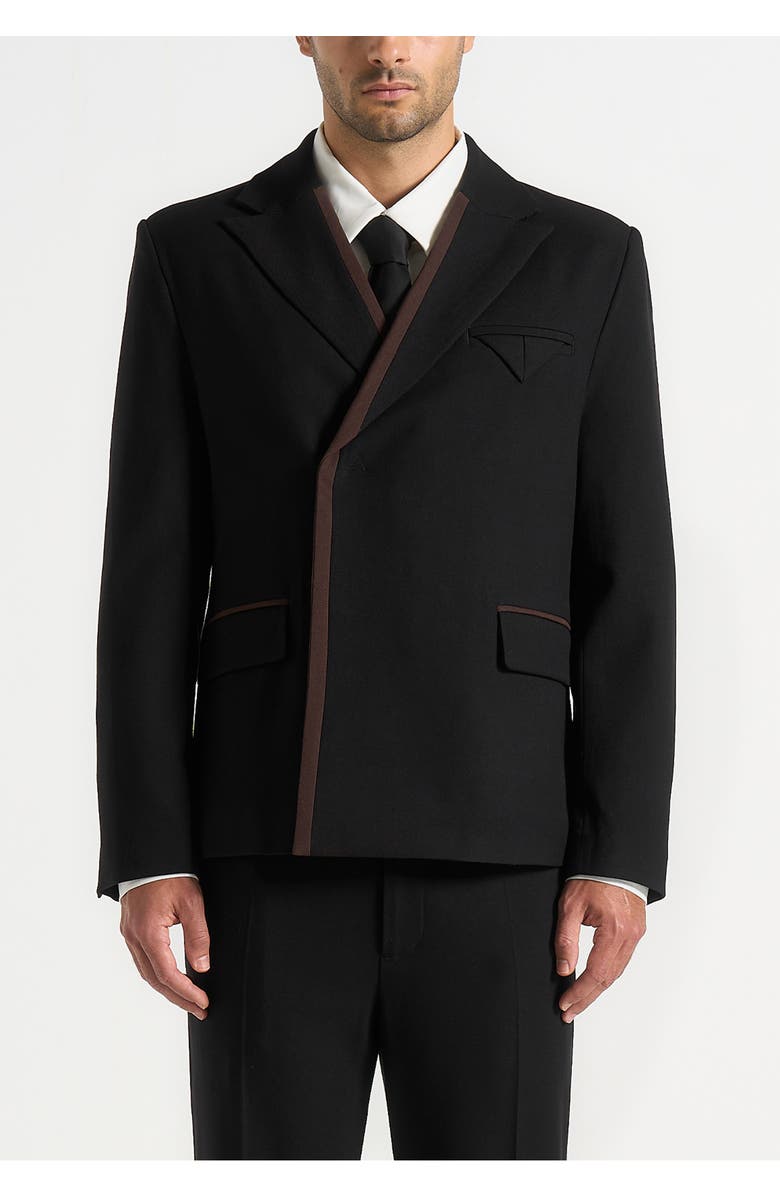 Manière De Voir Alec Double Breasted Suit Jacket With Contrast Lapel, Alternate, color, Black