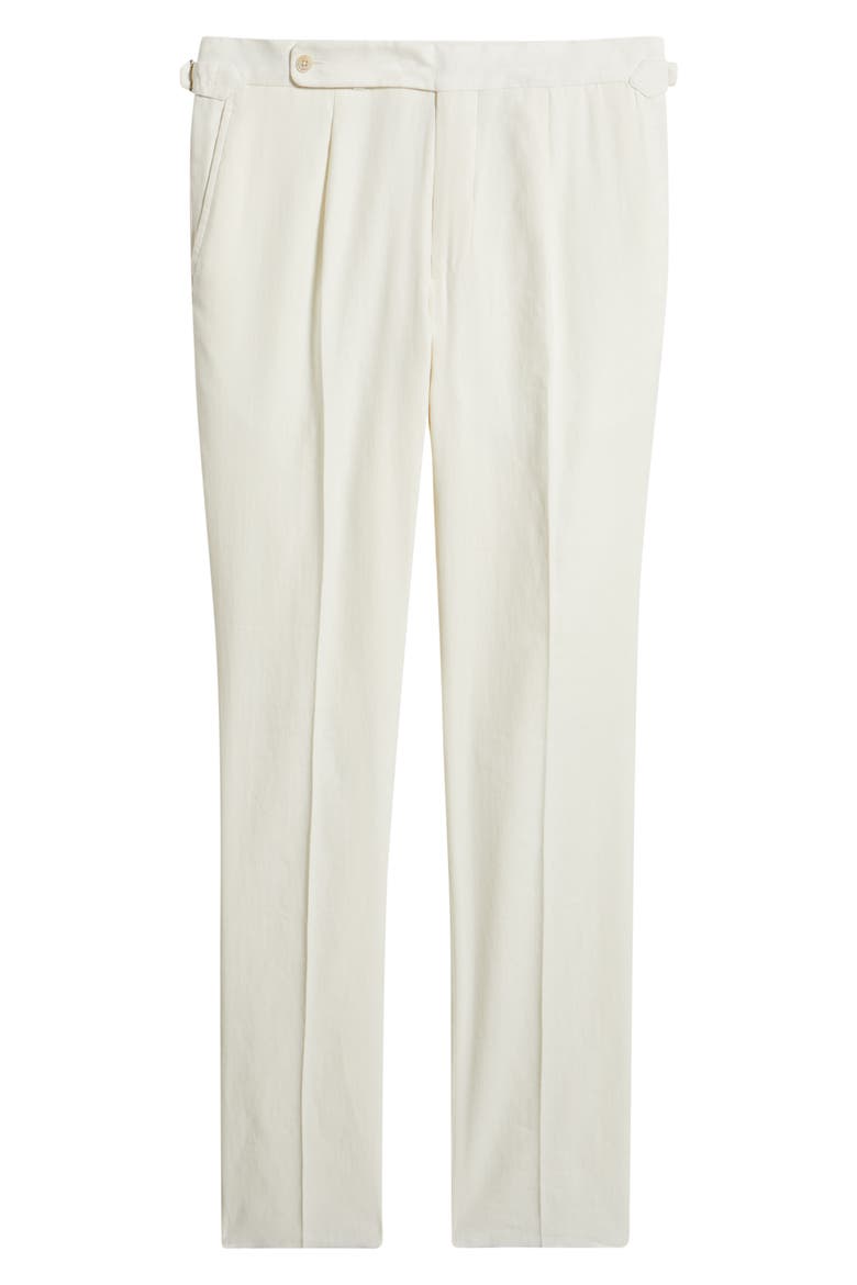 Parma Pleated Linen & Cotton Stretch Twill Dress Pants, Alternate, color, ECRU