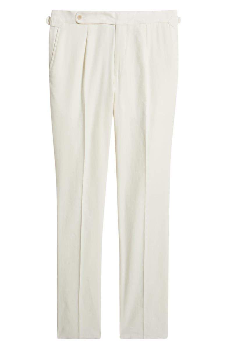 Jack Victor Parma Pleated Linen & Cotton Stretch Twill Dress Pants, Alternate, color, Ecru