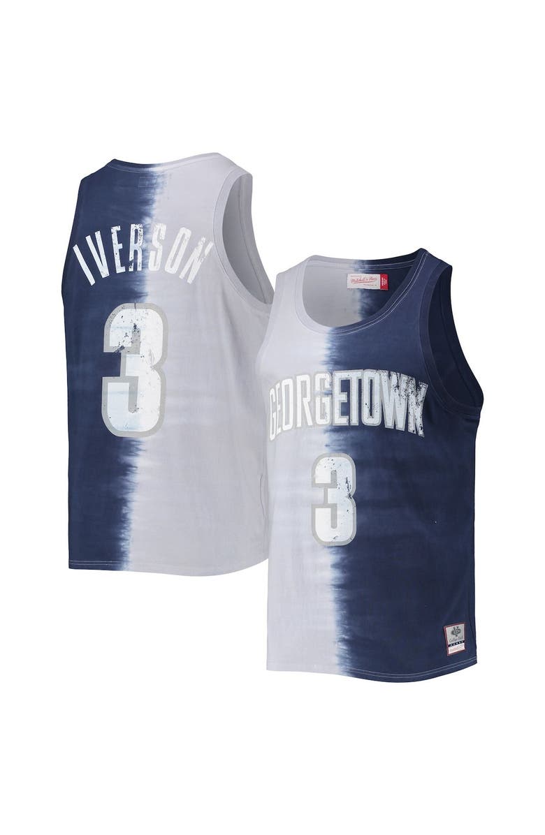 Mitchell & Ness Men's Mitchell & Ness Allen Iverson Gray/Navy Georgetown Hoyas Name & Number Tie-Dye Tank Top, Main, color,
