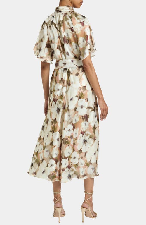 Santorelli Niki Mock Neck Midi Dress With Short Cape Sleeves In Floral Georgette In Multi