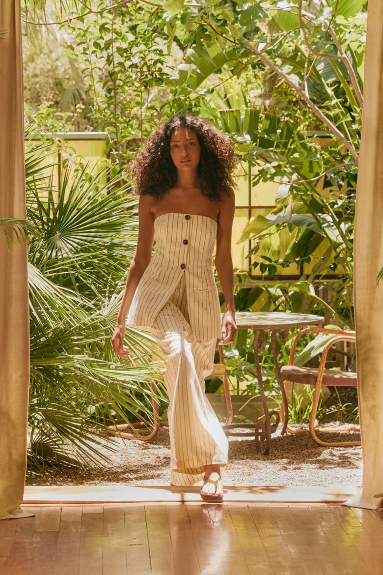 Mori Strapless Linen Top - Cream Pinstripe, Alternate, color, Cream Pinstripe