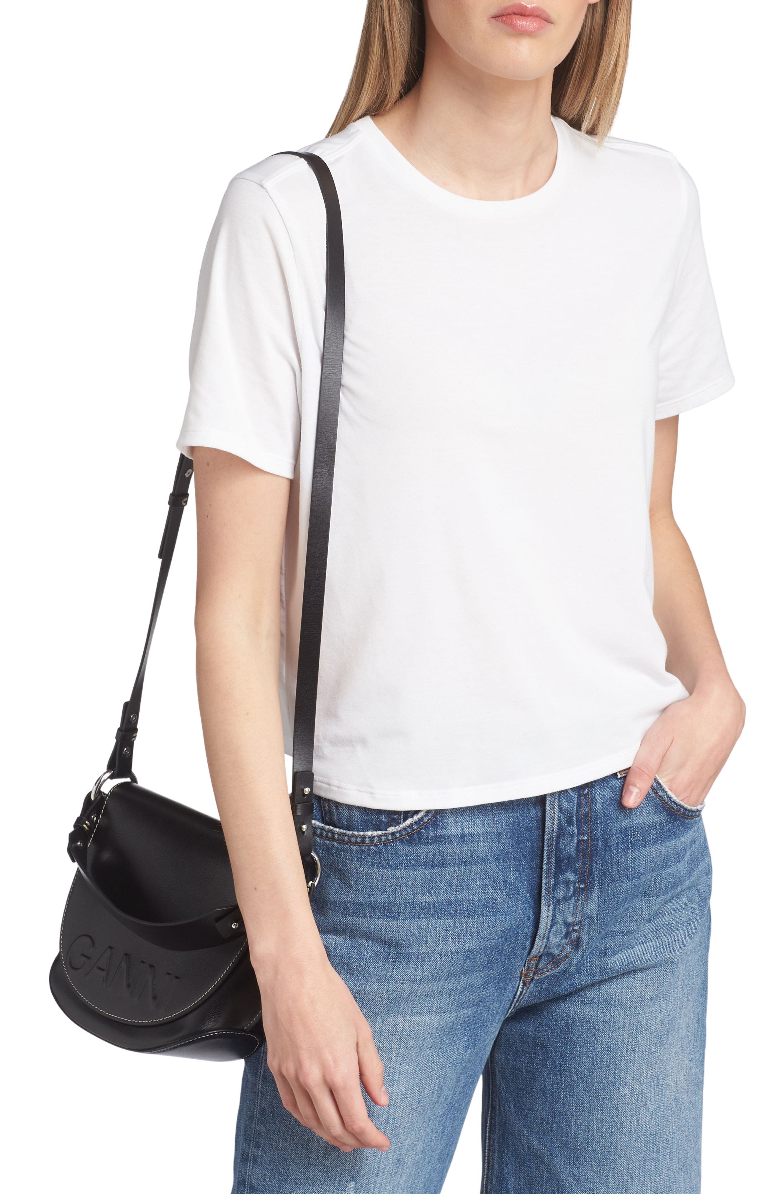 Ganni Banner Logo Recycled Leather Crossbody Bag, Alternate, color, 