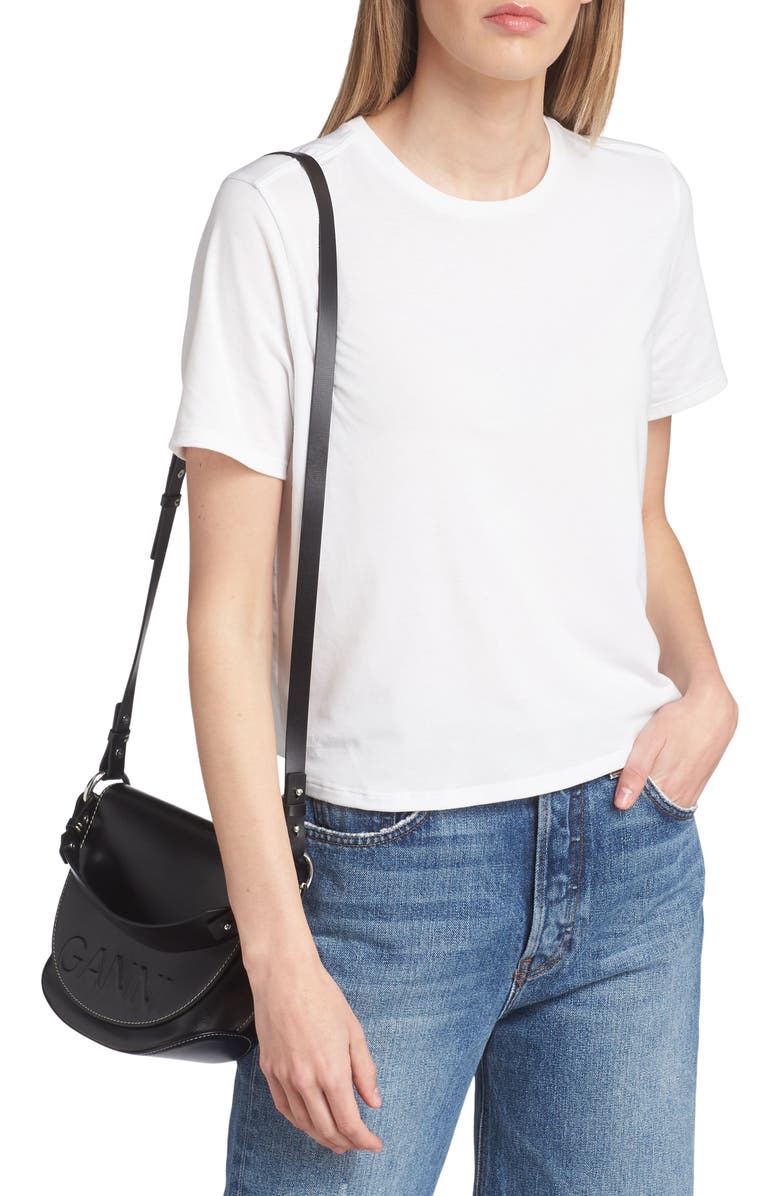 Ganni Banner Logo Recycled Leather Crossbody Bag, Alternate, color,