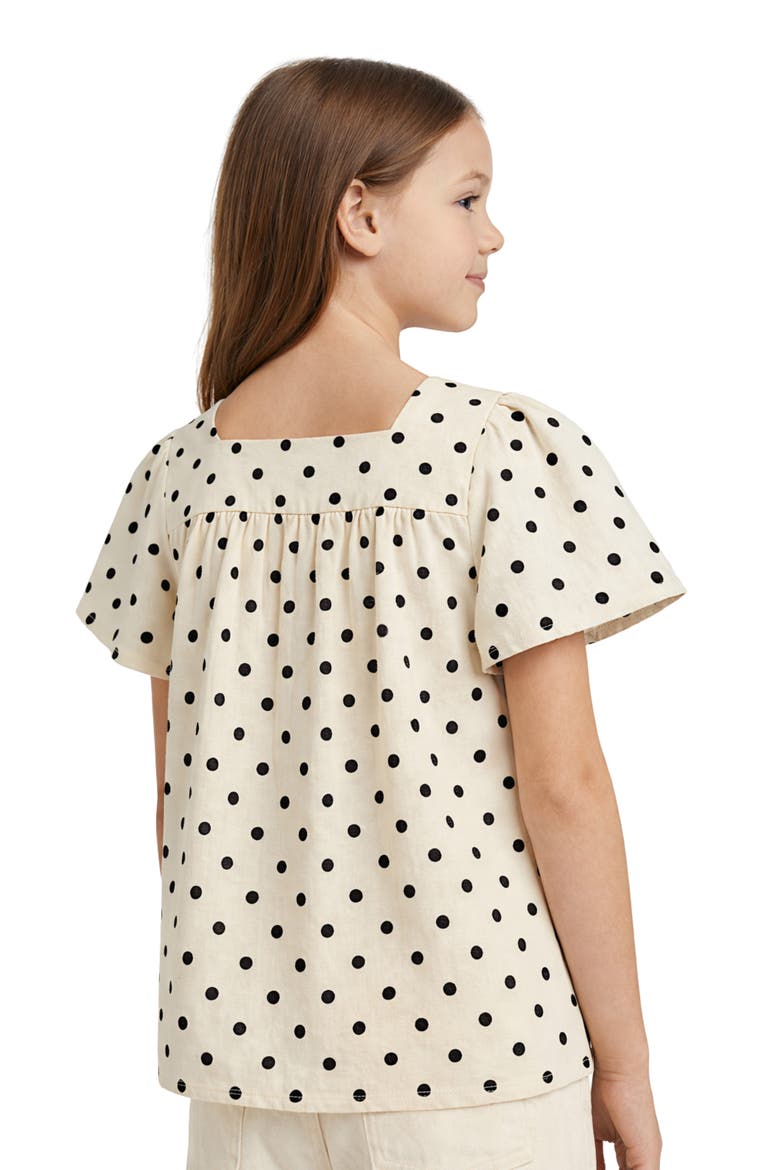 Kids' Polka Dot Flutter Sleeve Cotton Top, Alternate, color, CREAM