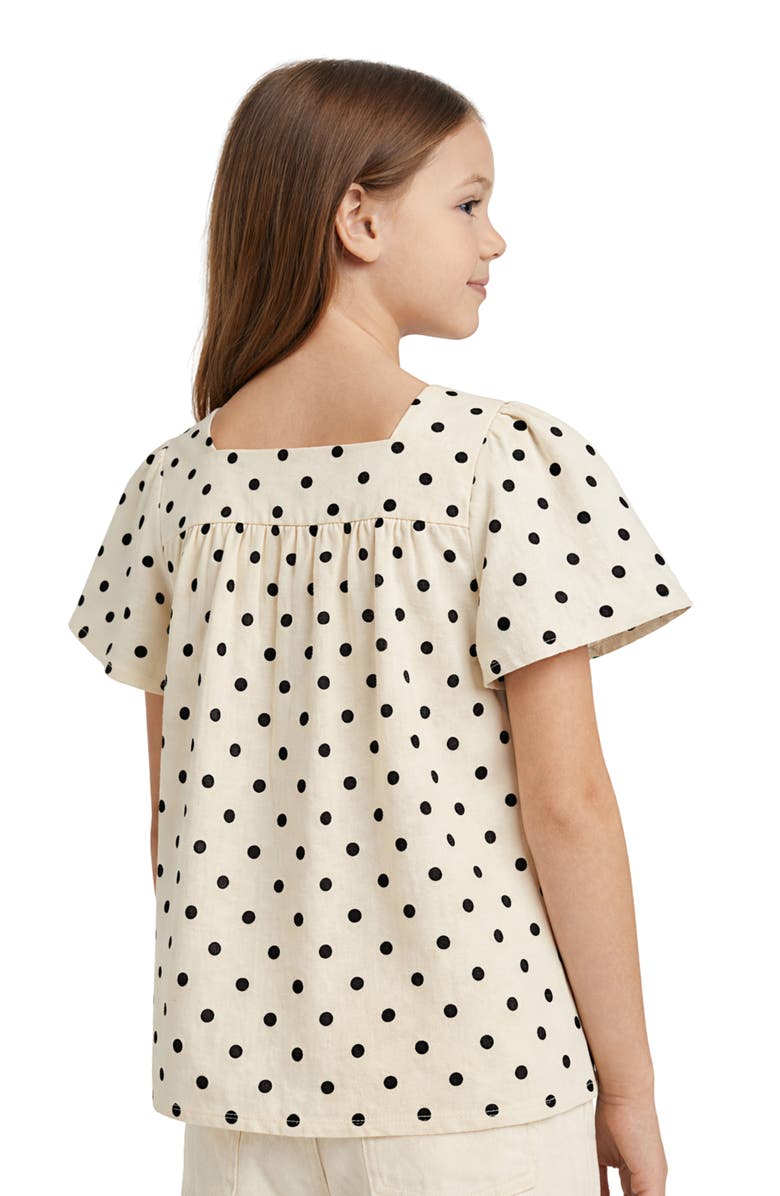 Hayden Girls Kids' Polka Dot Flutter Sleeve Cotton Top, Alternate, color, Cream