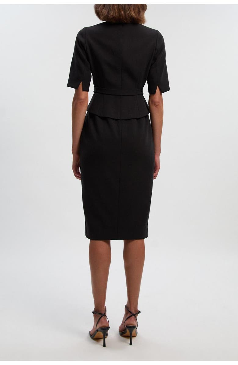 Karen Millen Asymmetric Neck Belted Pencil Midi Dress, Alternate, color, Black