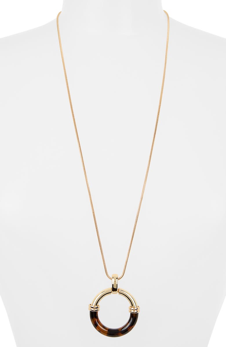 NORDSTROM RACK Resin & Metal Ring Pendant Necklace, Alternate, color, Brown- Gold
