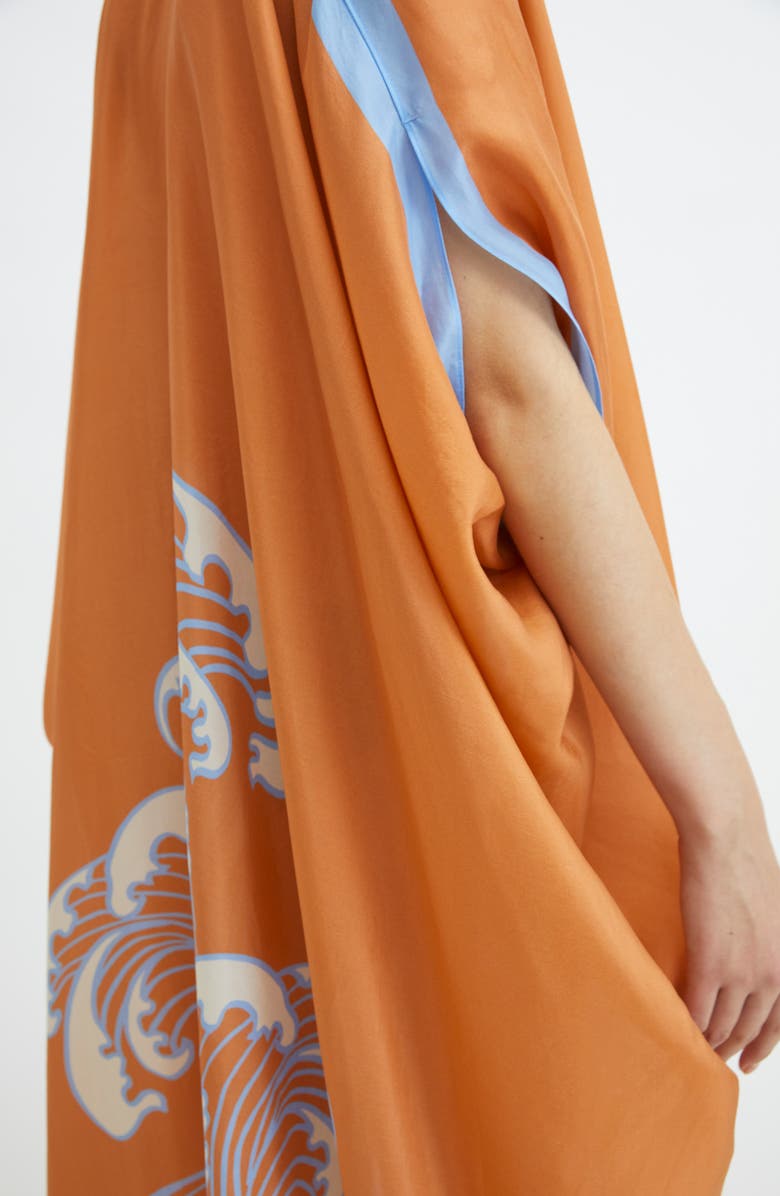 Rodebjer Agave Wave Print Silk Caftan Dress, Alternate, color, 