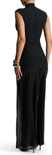 Funnel Neck Mixed Media Maxi Dress