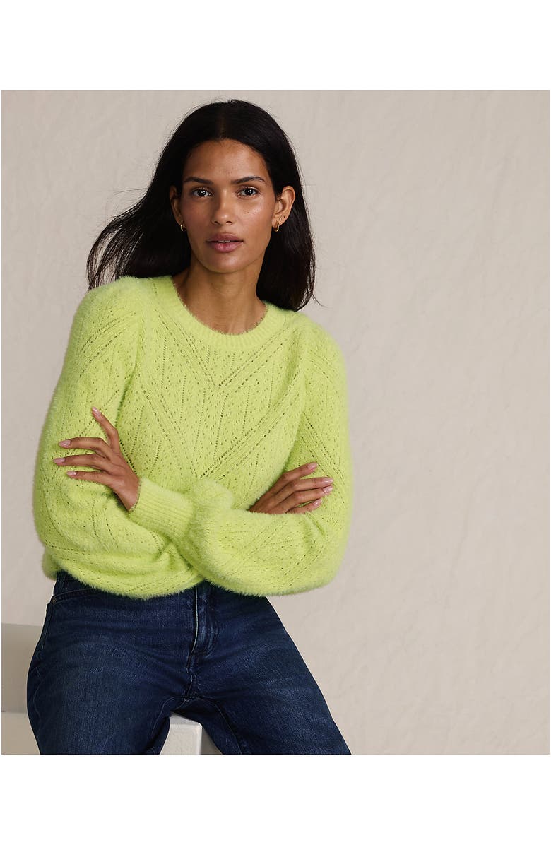 Lands' End Eyelash Fuzzy Pointelle Puff Sleeve Sweater, Alternate, color, 