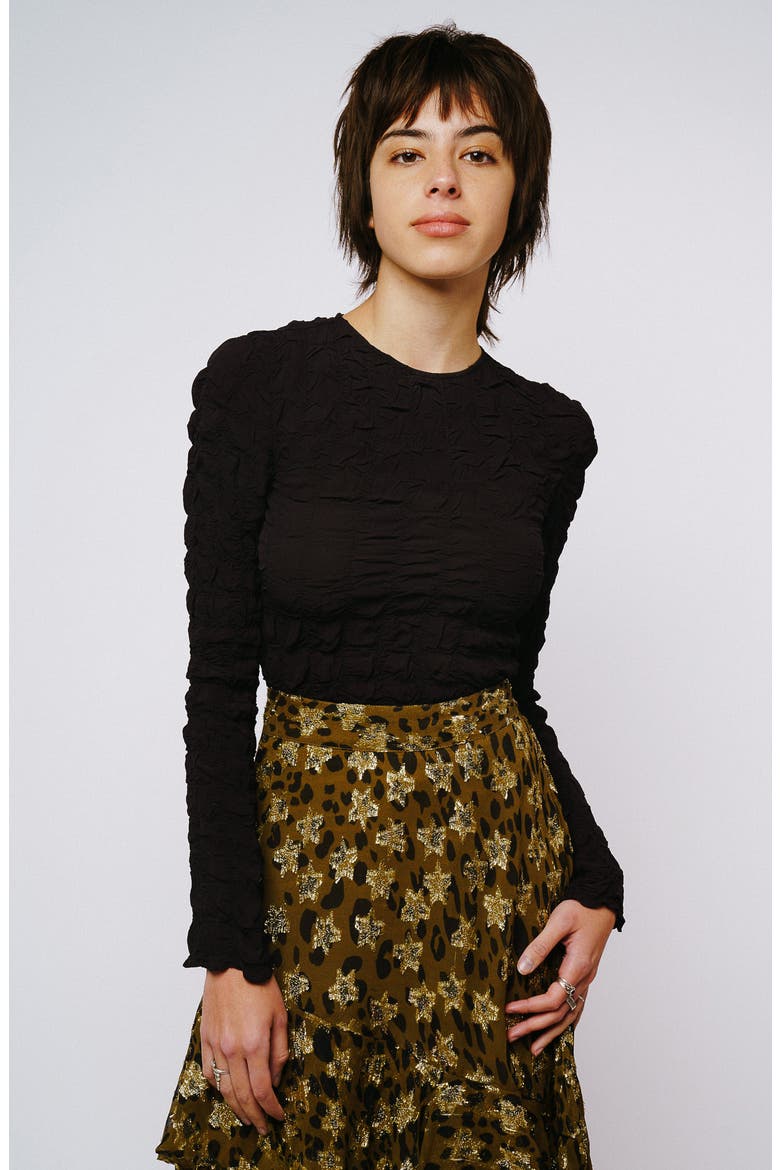 Janet Smocked Long Sleeve Top, Alternate, color, BLACK