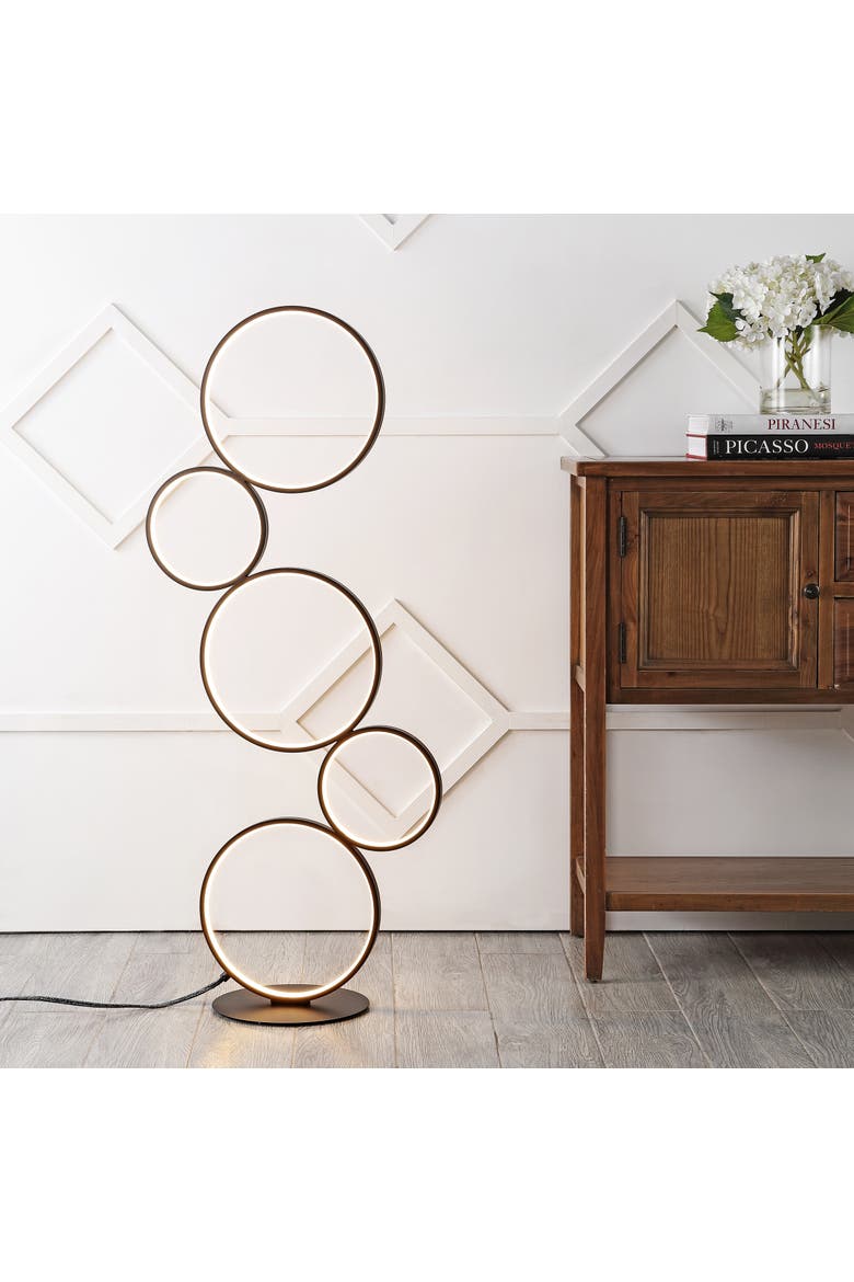 Pluto Stacked Circles 45" 5-Light Contemporary Modern Iron/Aluminum Integrated LED Floor Lamp, Black, Alternate, color, Black