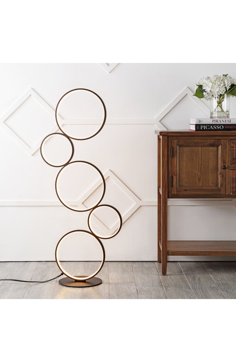 JONATHAN Y Pluto Stacked Circles 45" 5-Light Contemporary Modern Iron/Aluminum Integrated LED Floor Lamp, Black, Alternate, color, Black