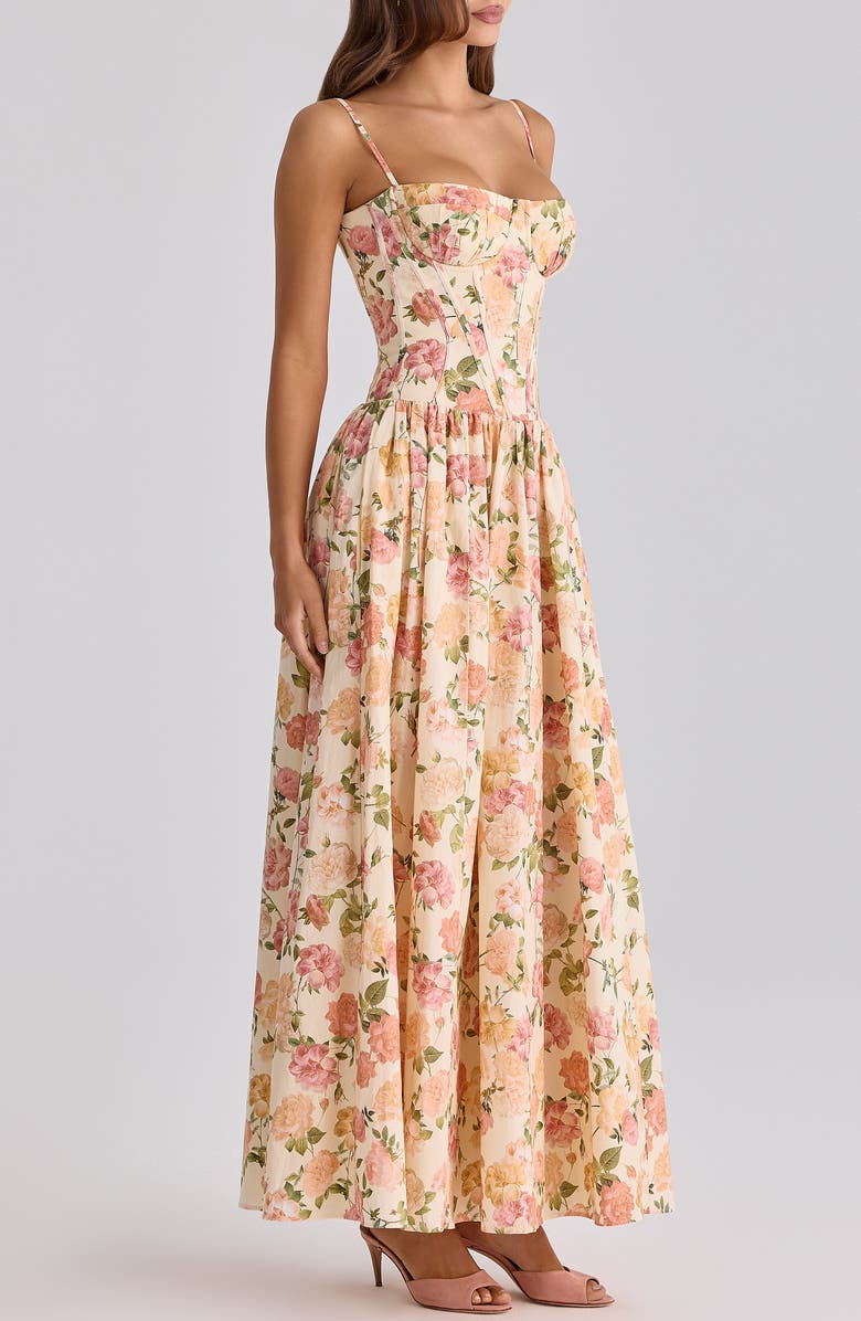 HOUSE OF CB Rona Floral Stretch Cotton Maxi Sundress, Alternate, color, Warm Rose Print