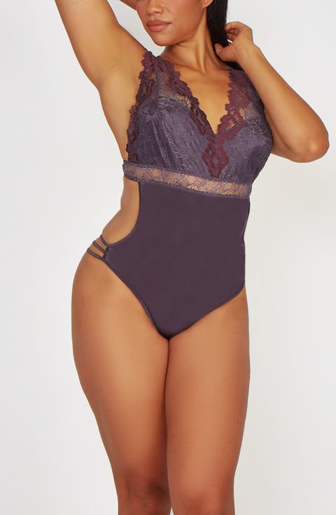 Lace Bodice Cutout Stretch Satin Teddy